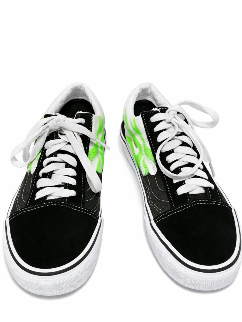 VANS Old Skool Black Neon Green Flame Sneakers Unisex Streetcore Blokecore SZ 7